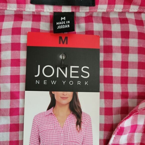 NWT JONES NEW YORK "BABY GINGHAM PINK" BLOUSE TIES IN THE FRONT W/ POCKETS SZ.M - Picture 4 of 4